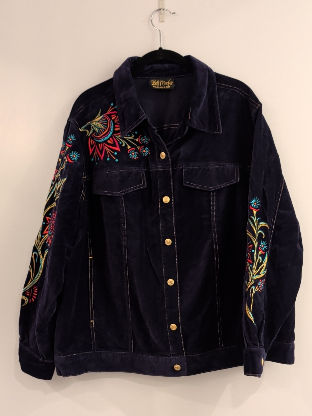 Bob Mackie Wearable Art Navy Blue Velvet With Embroidery Jacket